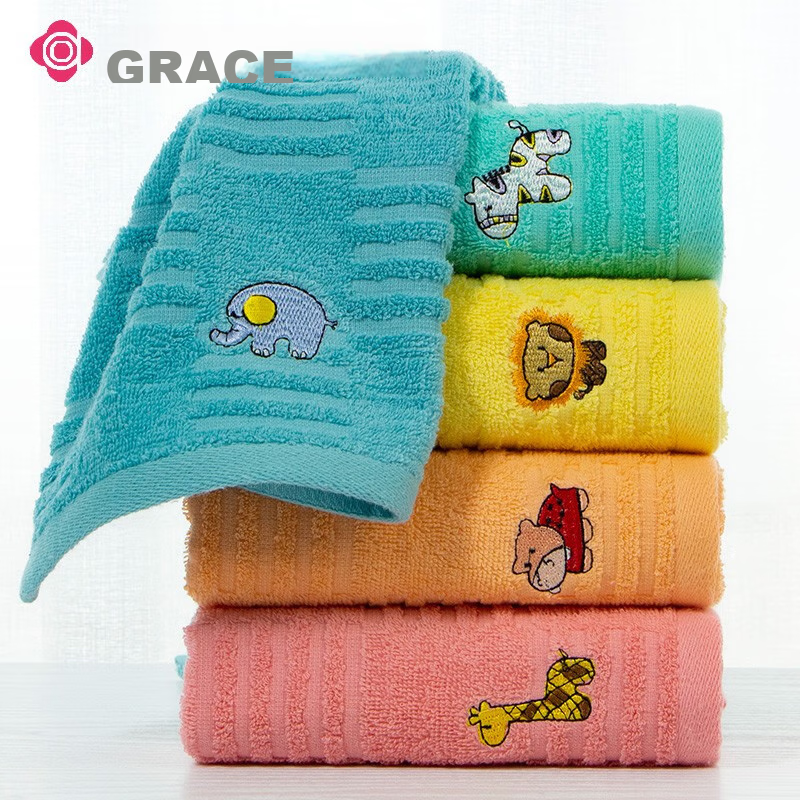 Grace Pure Cotton Towels, 5-Pack, Xinjiang Cotton Grade A, Children's Face Towels, Soft Cartoon Baby Wipes for Home And Sports Use