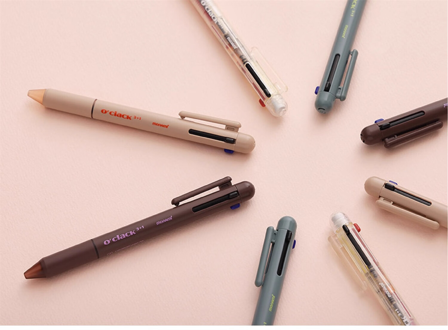 Monami Four-In Multifunctional Pen Set: Three-Color Ballpoint Pens + Mechanical Pencil 0.5mm Multi-Color Retractable Gel Pens for Note-Taking, White Barrel 01070-247 3