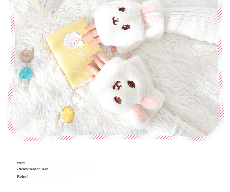677888 Flip-Top Gloves for Women, Winter Student Cute Cycling Warm Half-Finger Christmas Gift for Girls Birthday Present 17