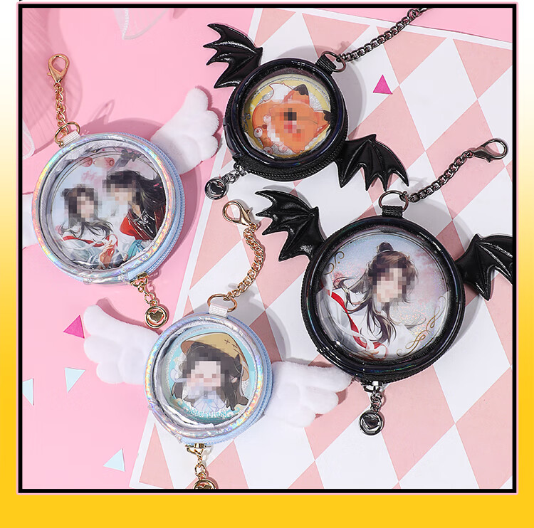 GuangBo Angel Badge Protective Cover Pendant, Anime Display, Outdoor Bag Badge Storage Case, White, Compatible with Two 77mm And Below Badges CR92500-W 1