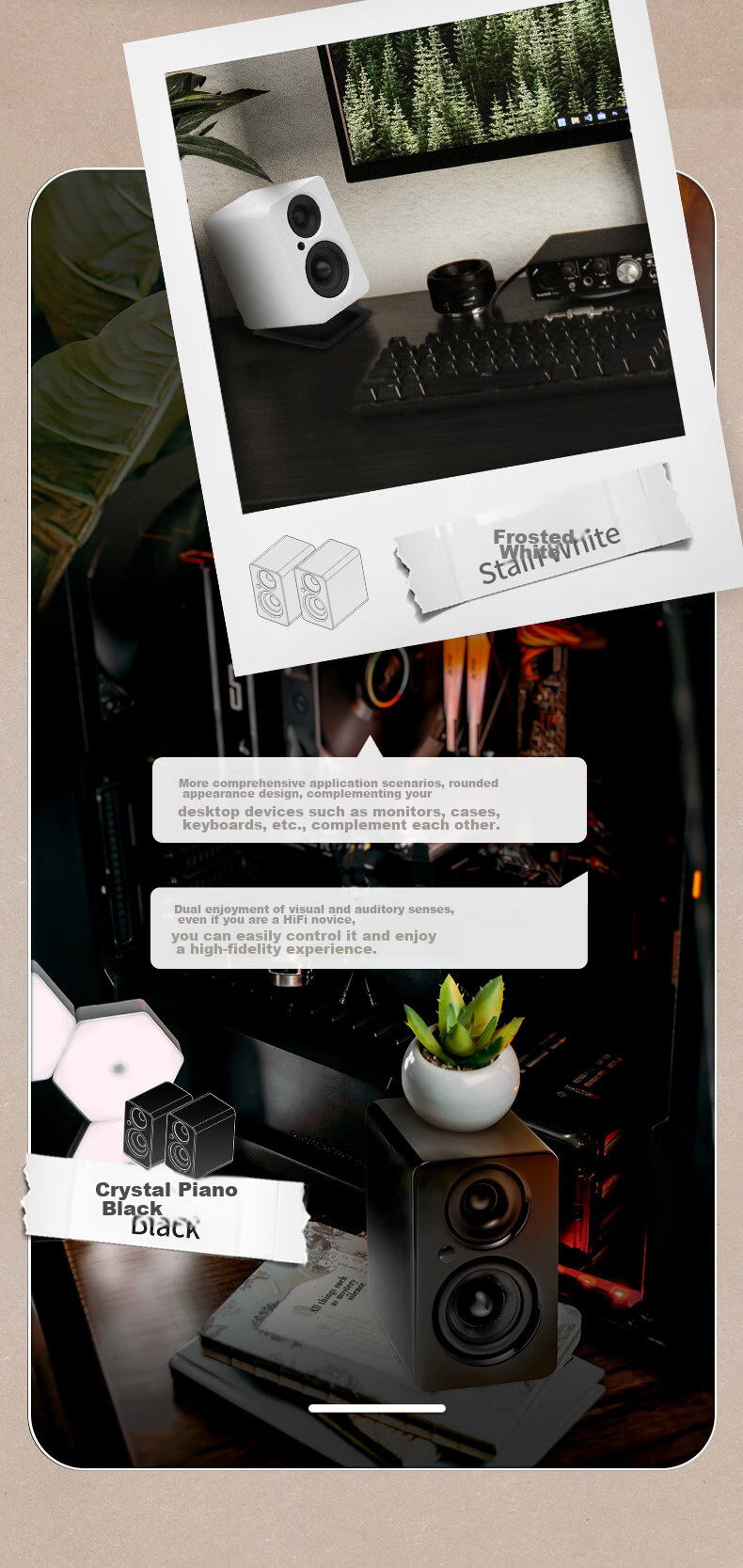 JAMO 2nd Generation MINI MKII Wireless Bluetooth 5.3 Desktop Computer Active Bookshelf Speaker 2.0 Channel Home Theater TV Speaker with Subwoofer Compatible Matte White 10