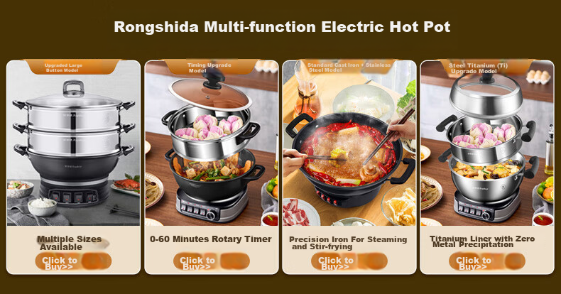 Royalstar Electric Wok, Steamer Pot, Cooking Pot, Shandong Pot, Household Cast Iron Stew And Steam Cooker, Non-Stick Pan, Multi-Functional Steamer for Buns, RDQJ3-34 Single Steamer Appliance 1