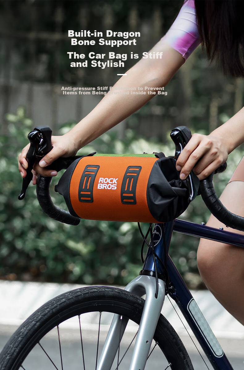 ROCKBROS Bicycle Handlebar Bag, Front Handlebar Bag, Stem Bag, Gravel Road Mountain Bike Front Bag Accessory, Black And Orange Color 3