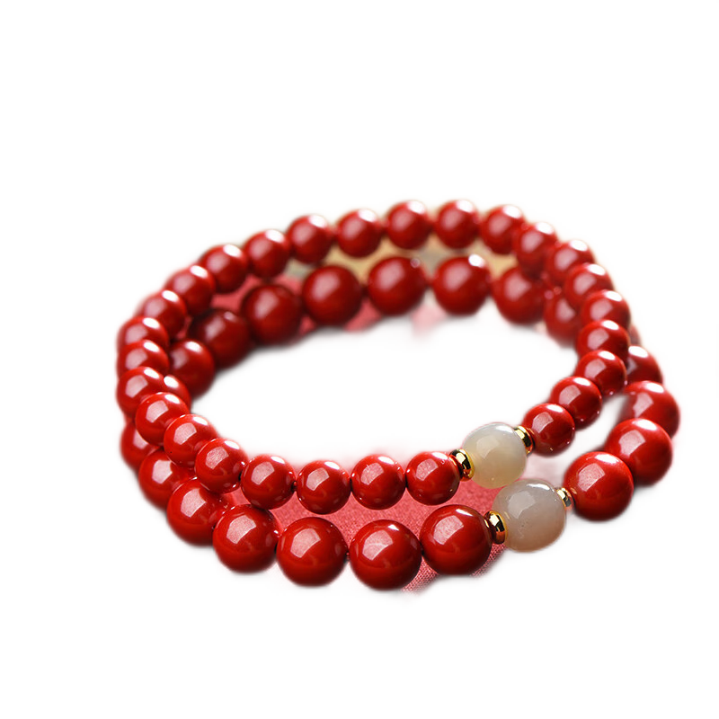 Cilingge Cinnabar Bracelet Amulet, Women's Beaded Bracelet, Hetian Jade Lucky Bead, Imperial Sand Zodiac Year Jewelry Gift
