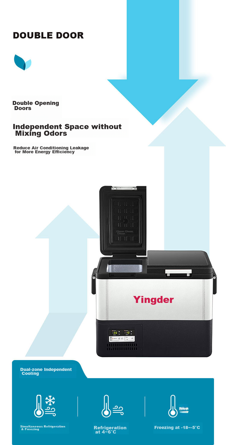 Yingdeer Car Refrigerator, Compressor, 45L, Dual Temperature Control, Double Doors, for Car And Home Use, 12V/24V/220V, Three-Year Warranty, M45 3