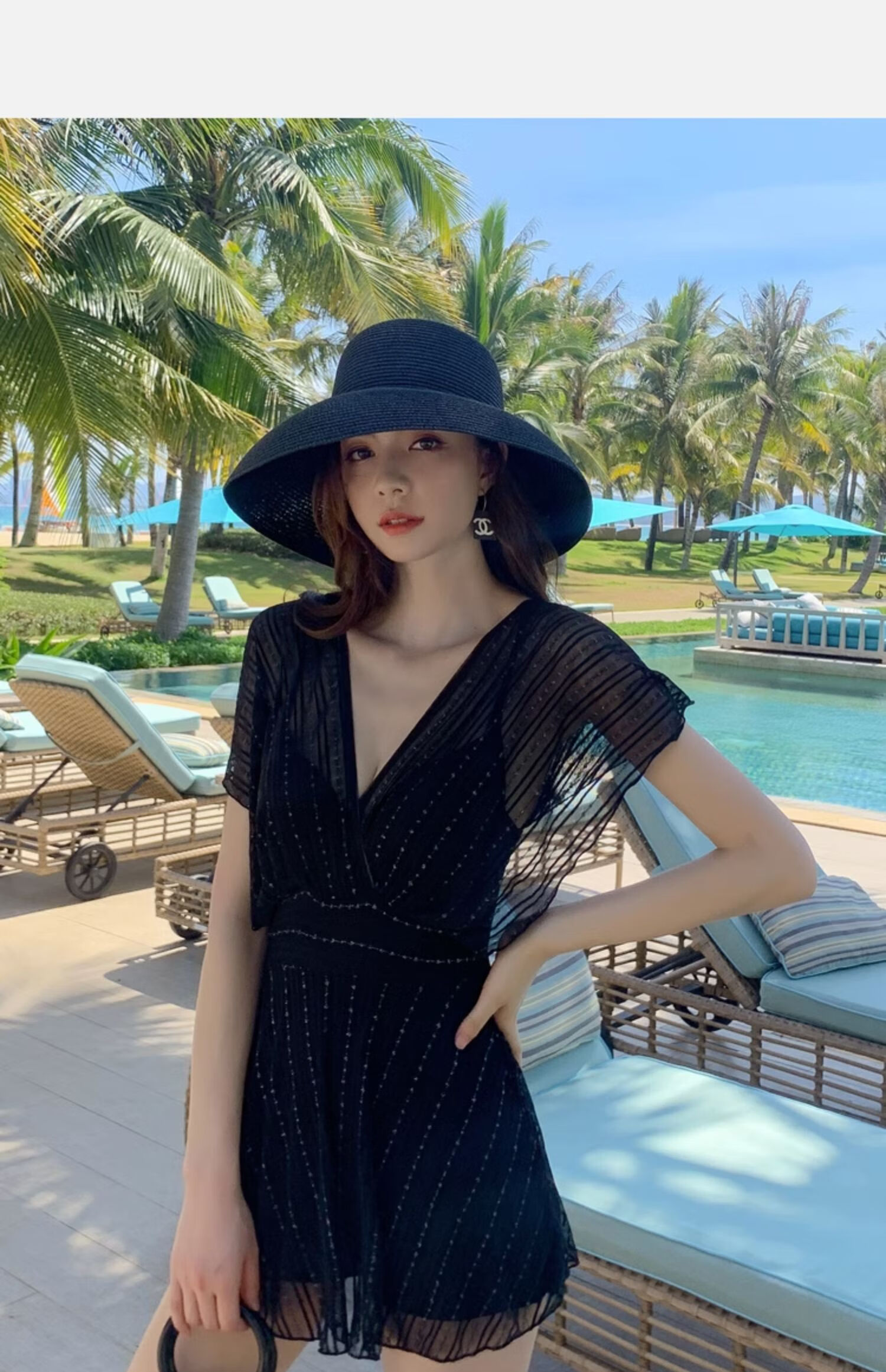 DK Women's Swimsuit, 2026 New Style, Hot Spring Sexy Push-Up Conservative Tummy-Covering Slimming One-Piece Dress, Black, L 13