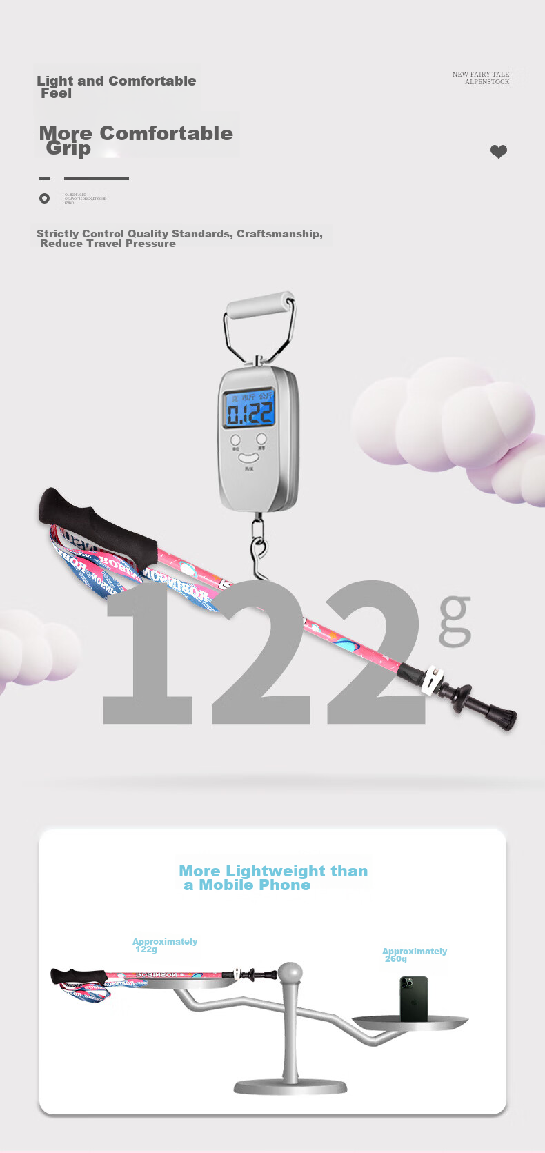 Lubinxun Children's Hiking Poles, Outdoor Telescopic Lightweight Walking Sticks, Two-Section Portable Trekking Poles for Teenagers And Adults, Pink 4