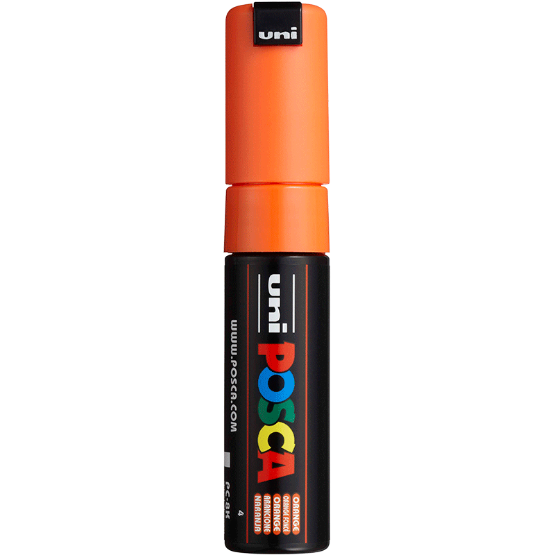 Uni Mitsubishi POSCA Acrylic Marker (Large Size) Orange Single PC-8K Brush for Posters, Advertising Signs, Drawing, Hand-Drawing, Graffiti, Painting, Watercolor, Graduatio