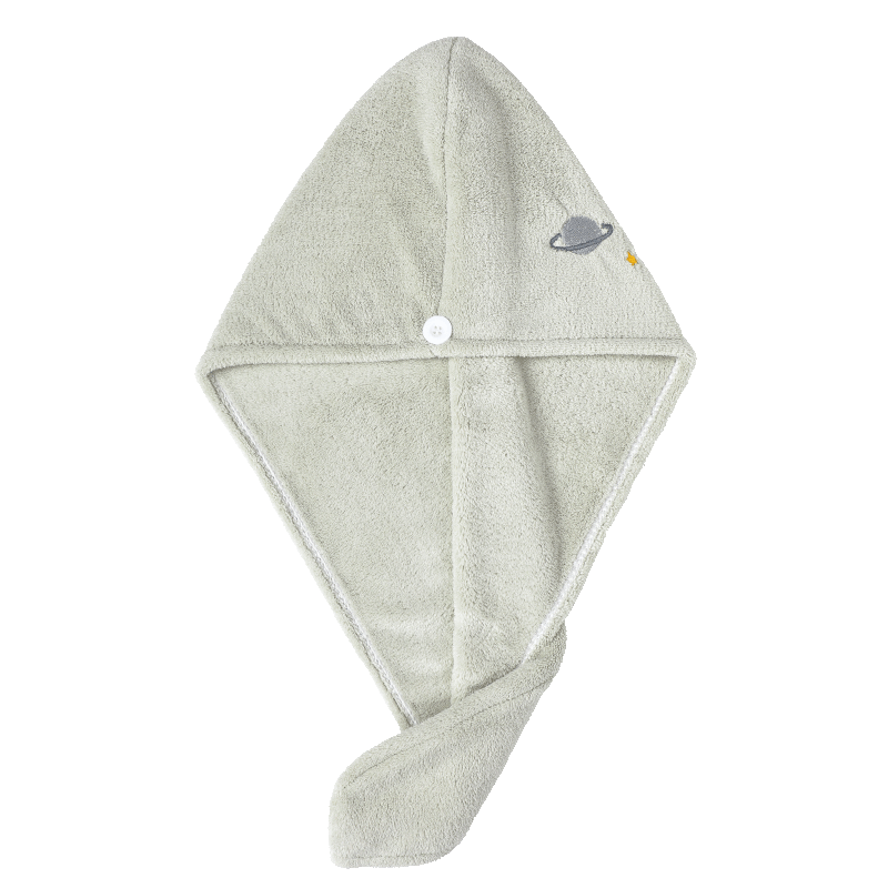 Grace Embroidered Quick-Dry Hair Towel, Cute And Soft, Highly Absorbent Head Wrap for Women, Light Gree