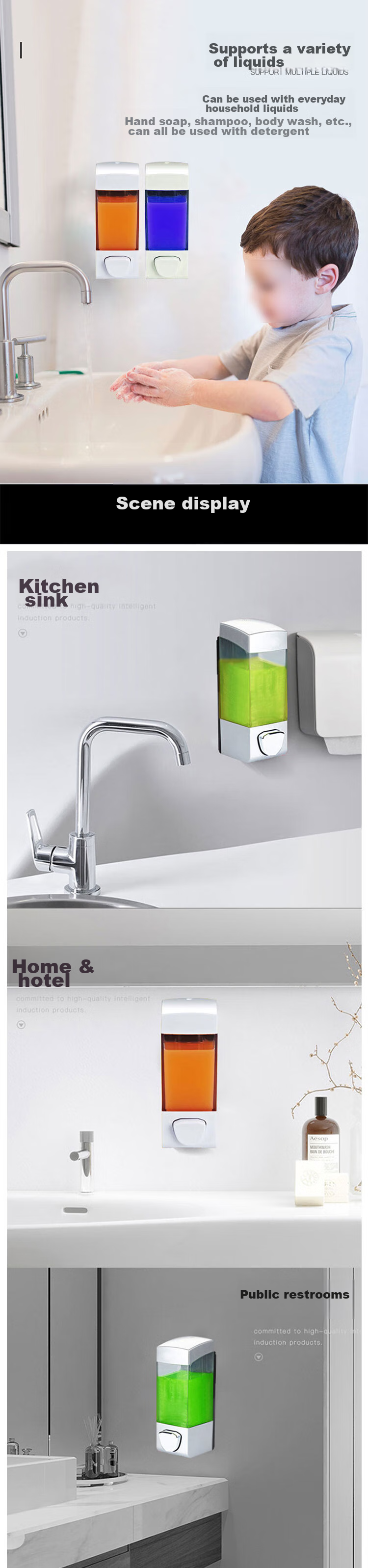 Chaoji Jia Pin Soap Dispenser, Wall-Mounted Push-Button Hand Soap Bottle, Hotel No-Drilling Hand Soap Container, Hair And Body Wash Dispenser Bottle 5