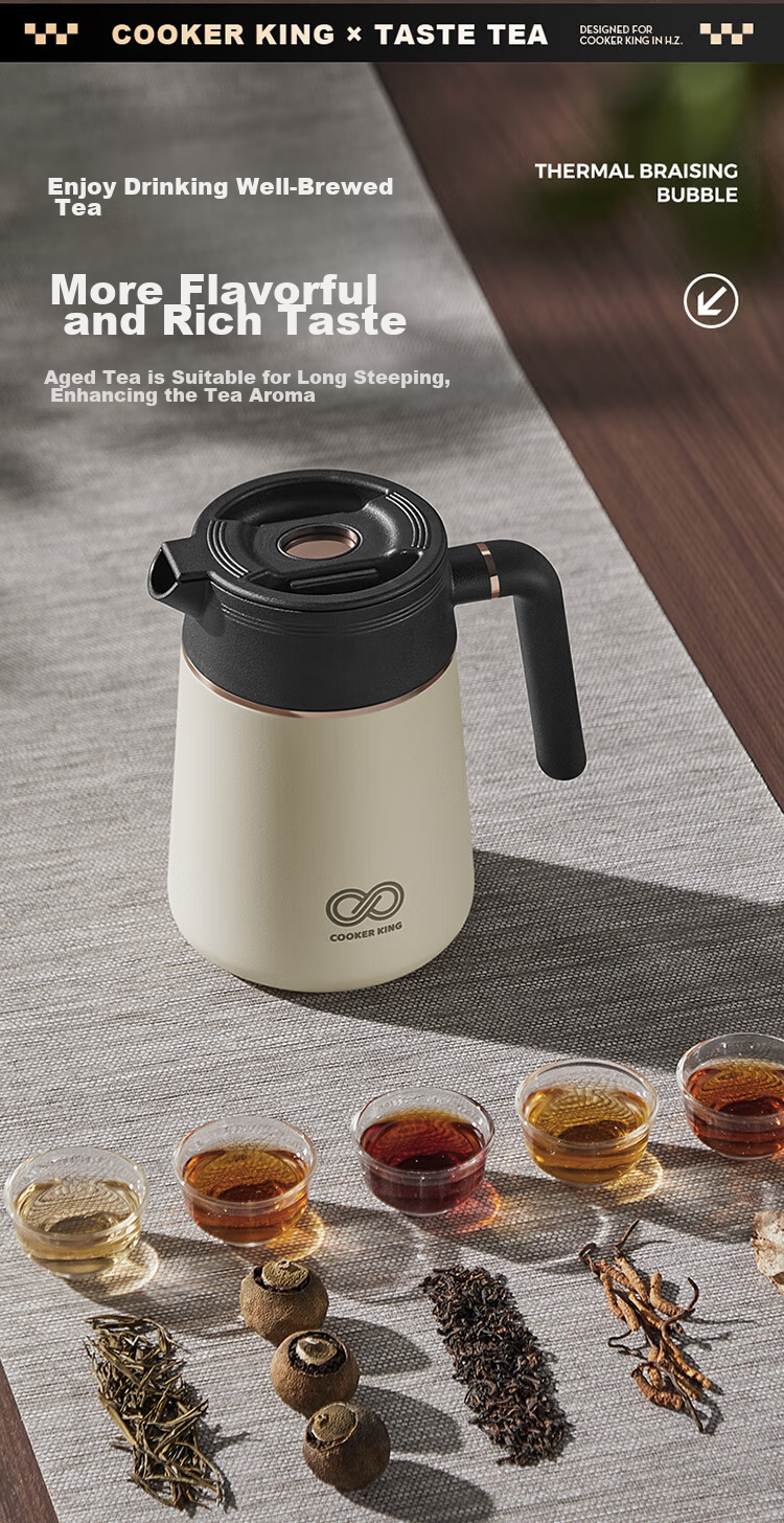 COOKER KING Ceramic Lock-In Large Capacity Tea Infuser Pot with Separate Compartments for Brewing And Insulating Tea, Black 1L 5