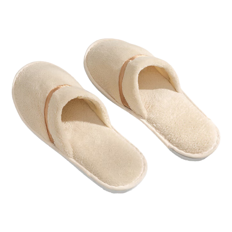 Etravel Disposable Slippers 5 Pairs for Men And Women, Thick Autumn And Winter Travel Home Coral Fleece Non-Slip Slippers Beige
