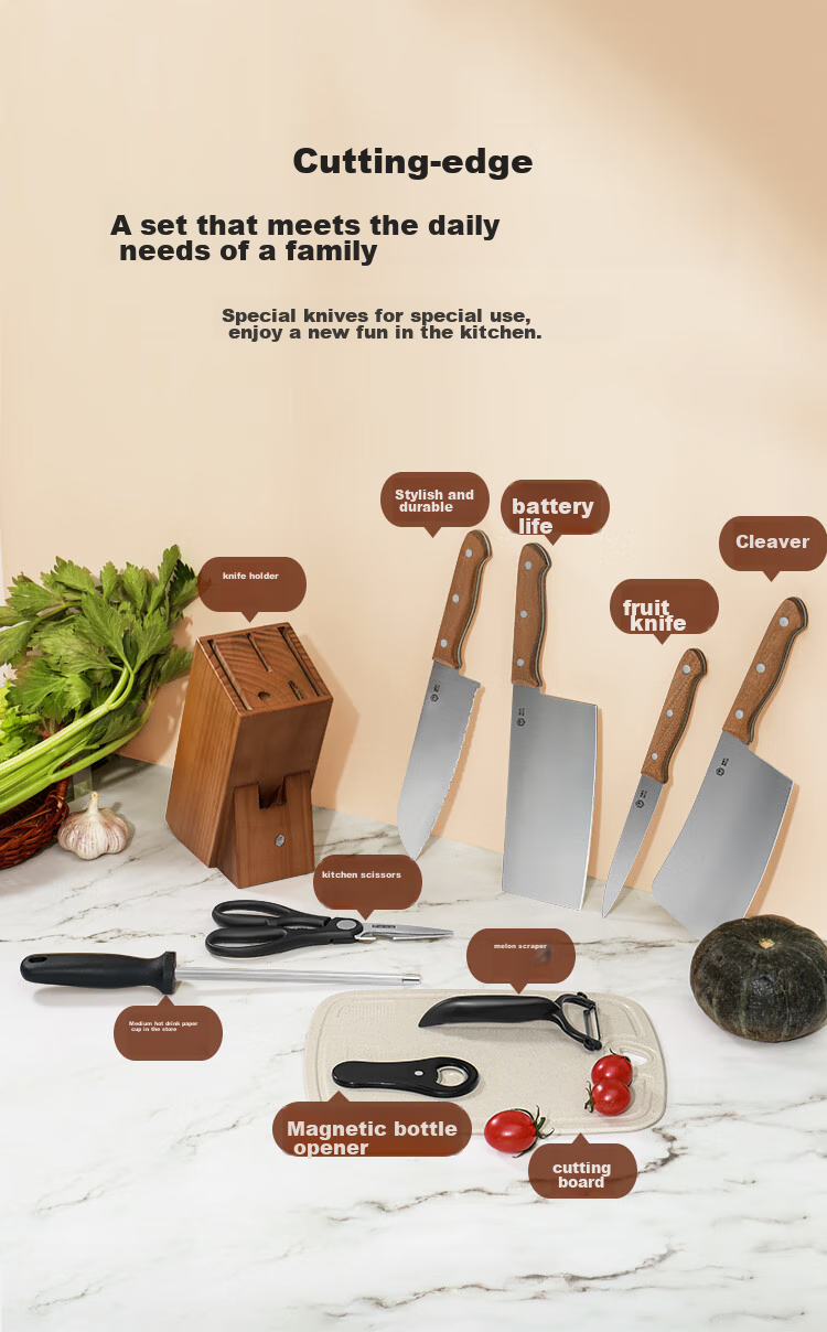 JD Original Knife Set, Kitchen Utensils Including Chef's Knife, Cutting Board, Fruit Knife, Cleaver And Slicer, Ebony Wood 10-Piece Set 5