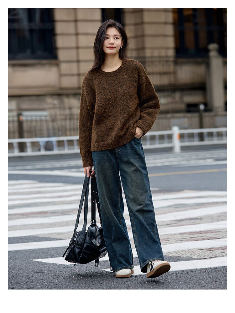Dme Wilderness Forest Sweater Winter Style Knitted Top Retro Brightening Lazy Round Neck Sweater for Women, Dark Coffee Color, M 8