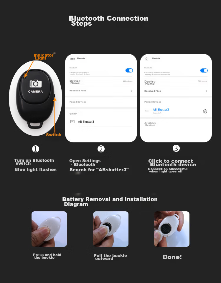 Earlymen EM-L1 Wireless Bluetooth Selfie Stick for Smartphones, Mini Selfie Stick with Video Recording And Photo Taking Remote Control, Quick Release Remote Control, Compatible with Android, IOS And Apple Systems 6