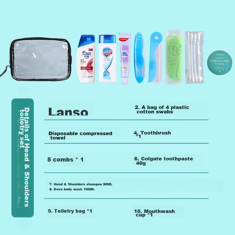 Etravel Travel Toiletry Set Business Trip Kit for Men And Women with Shampoo, Shower Gel, Toothbrush, Toiletry Cup, 10-Piece Set