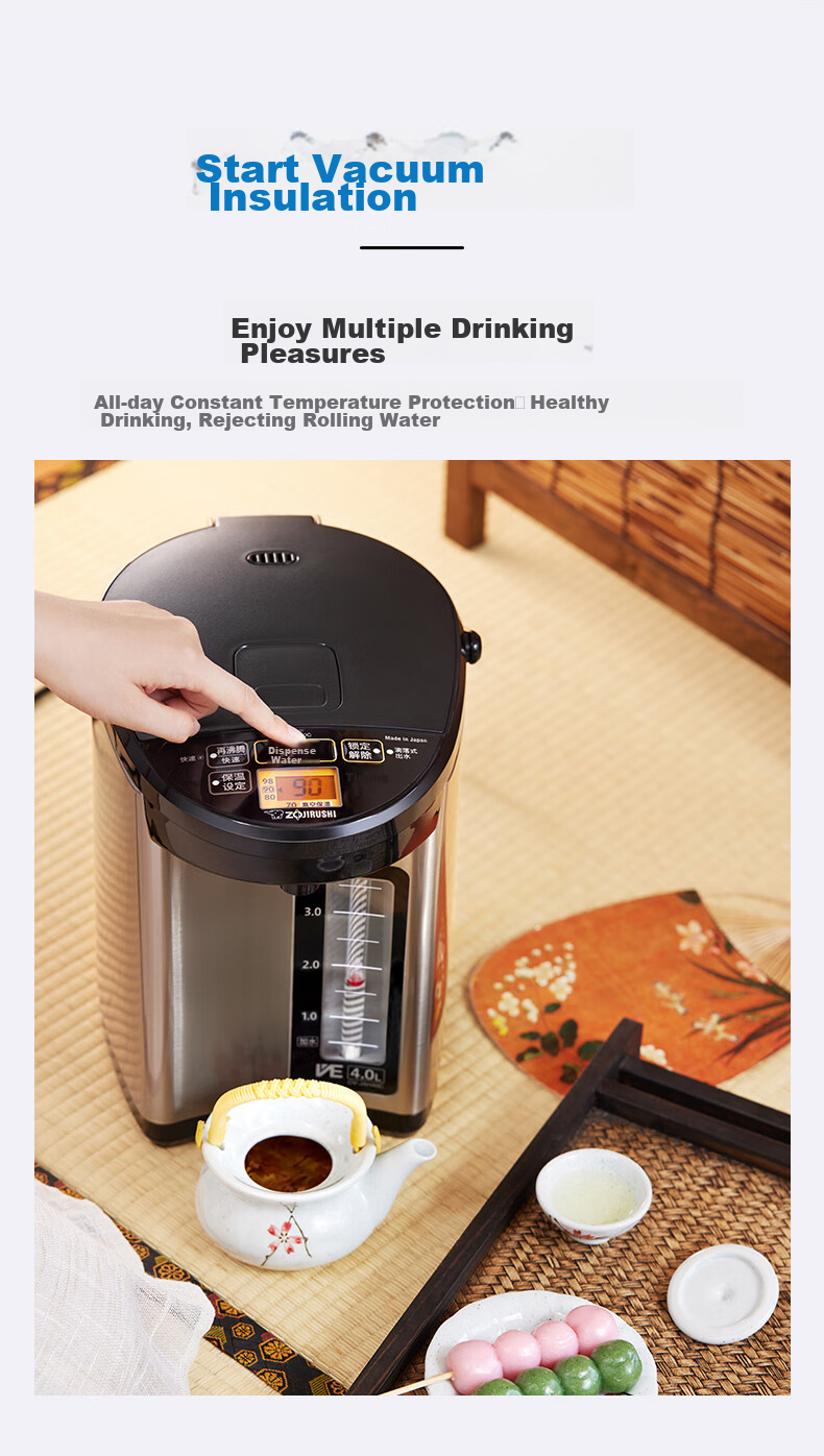 ZO JIRUSHI Electric Kettle, Vacuum Insulation, for Home And Office Use, 5L Capacity, CV-JAH50C Stainless Steel Color 5