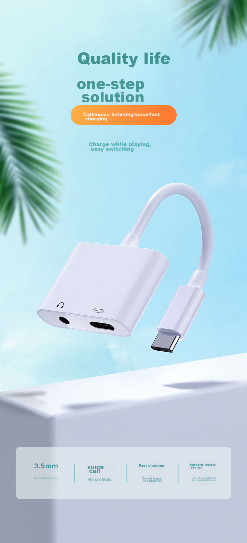 BIAZE Type-C to 3.5mm Adapter Compatible with Huawei P70 Mate 70 Pro, Xiaomi K50, Calling And Charging P22 2