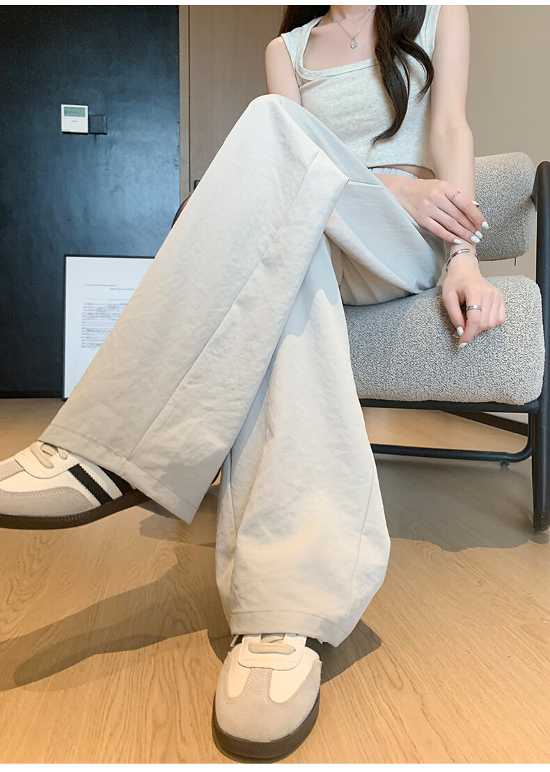 LangSha Women's Casual Pants, Spring And Autumn Thin Style, Cool Breathable High-Waist Loose-Fitting Slimming Pear-Shaped Body Quick-Dry Soft Silk Knife-Edge Pants 16