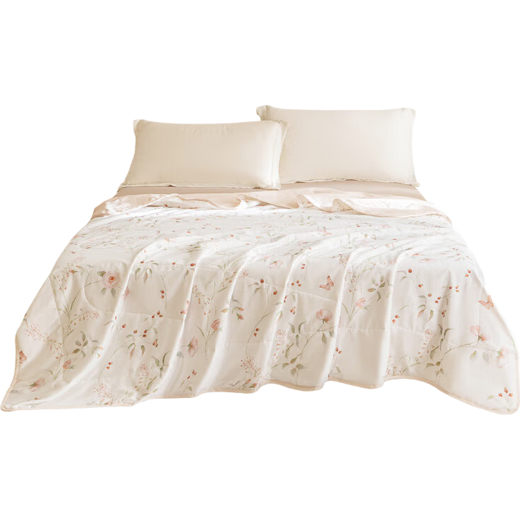 JD Original Summer Cooling Quilt, 100% Pure Cotton, Double-Sided Machine Washable, All-Cotton Air Conditioning Blanket, Class A Fiber Comforter, 2x2.3m, Rose Tea Patter