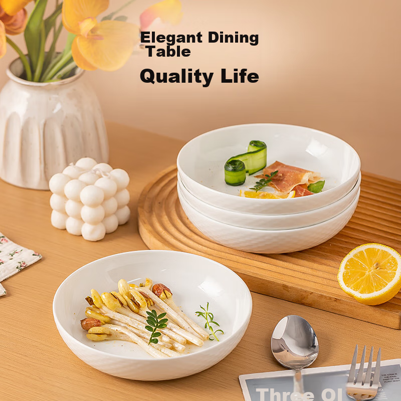 JD Jingzao Plate Dinner Plate Steak Western Tableware Ceramic Fruit Plate Home Use Snow-like 8-inch Plate *6