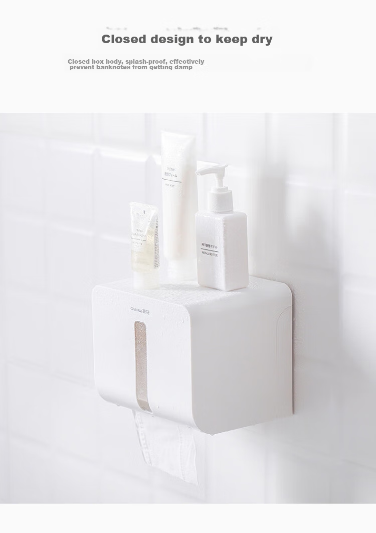 CHAHUA Tissue Box, Bathroom Paper Towel Holder, Toilet Organizer without Drilling, White, 1 Piece 4