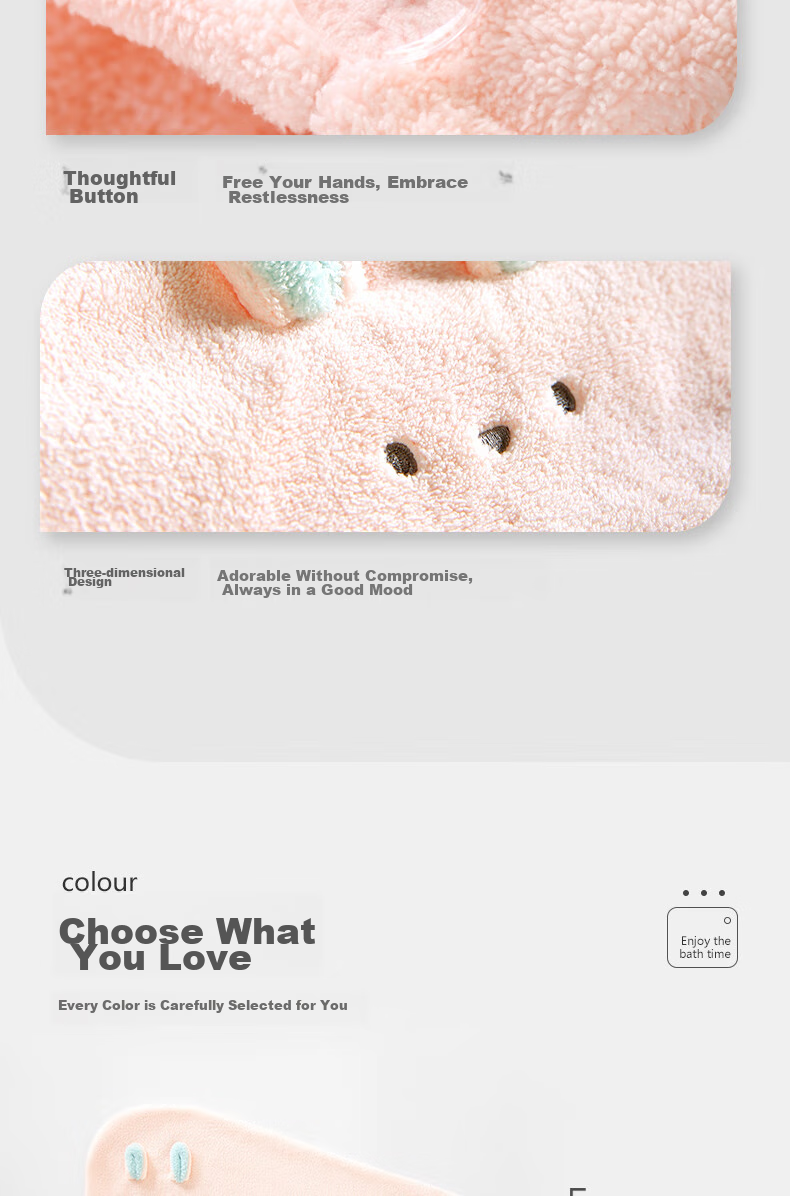 Grace 5A Grade Antibacterial Hair Drying Cap, Soft And Absorbent, Cute Animal Design, Quick-Drying Towel, Hair Drying Cap, 25*65cm, Single Piece 15