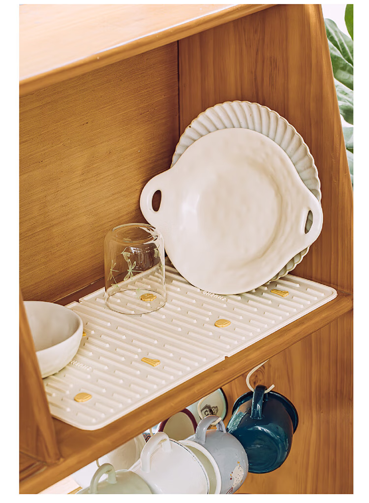 Shuke Orange Cat Draining Mat, Kitchen Silicone Bowl And Chopstick Mat, Absorbent Tabletop, Hand Washing Storage, Heat-Insulating Draining Curtain, Gadget 16