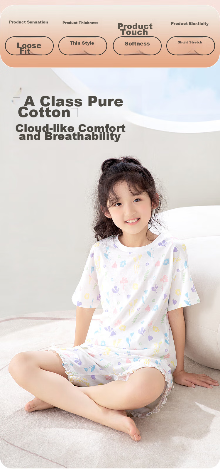 Hodohome Children's Pajamas, Boys' Summer Pure Cotton Pullover Loungewear, Short-Sleeved Shorts Air Conditioning Suit Set, Size 315, 130 1