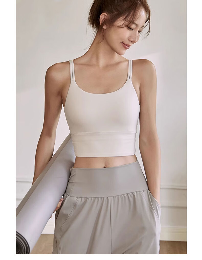 Ziyouxi Sports Bra for Women, Running Anti-Shock Fitness Vest, Thin Shoulder Straps Pilates Training One-Piece Bra Camisole 6