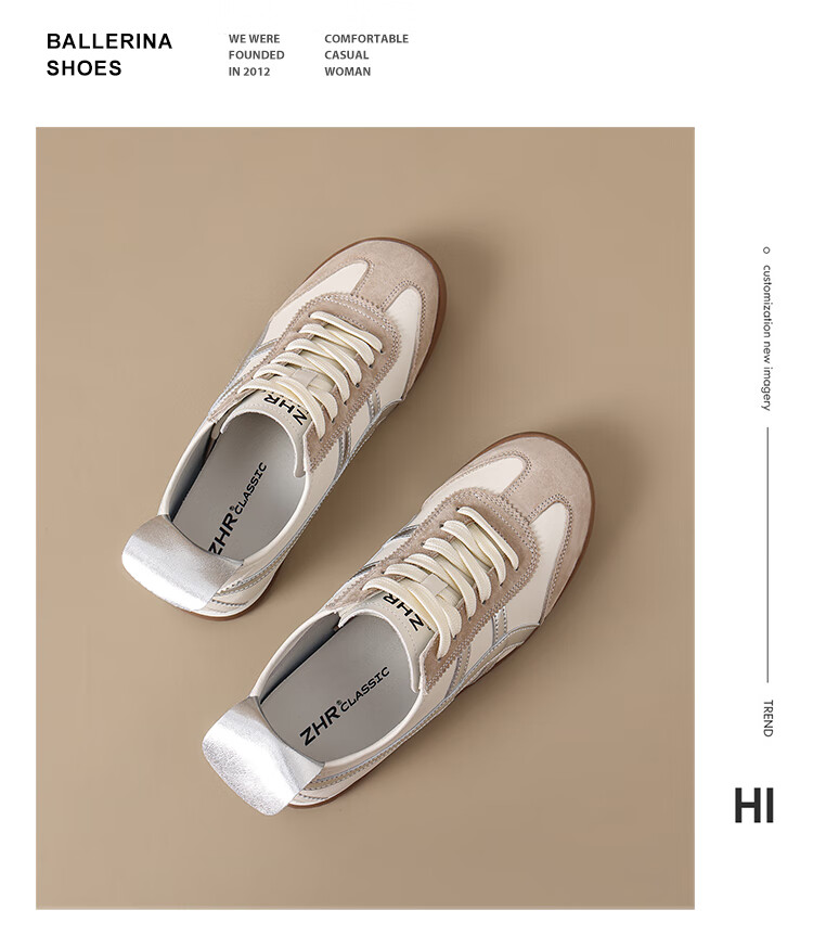 ZHR Ballet Flats for Women, Versatile Lightweight Sports Shoes, Comfortable Flat Casual Shoes, Thin-Soled Genuine Leather Forrest Gump White Sneakers 19