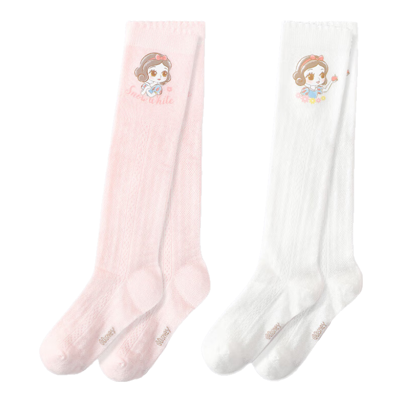 Dishini Children's Socks, Summer Long Socks, Girls' Cotton Knee-High Socks, DSP3485 White + Pink, 20-22