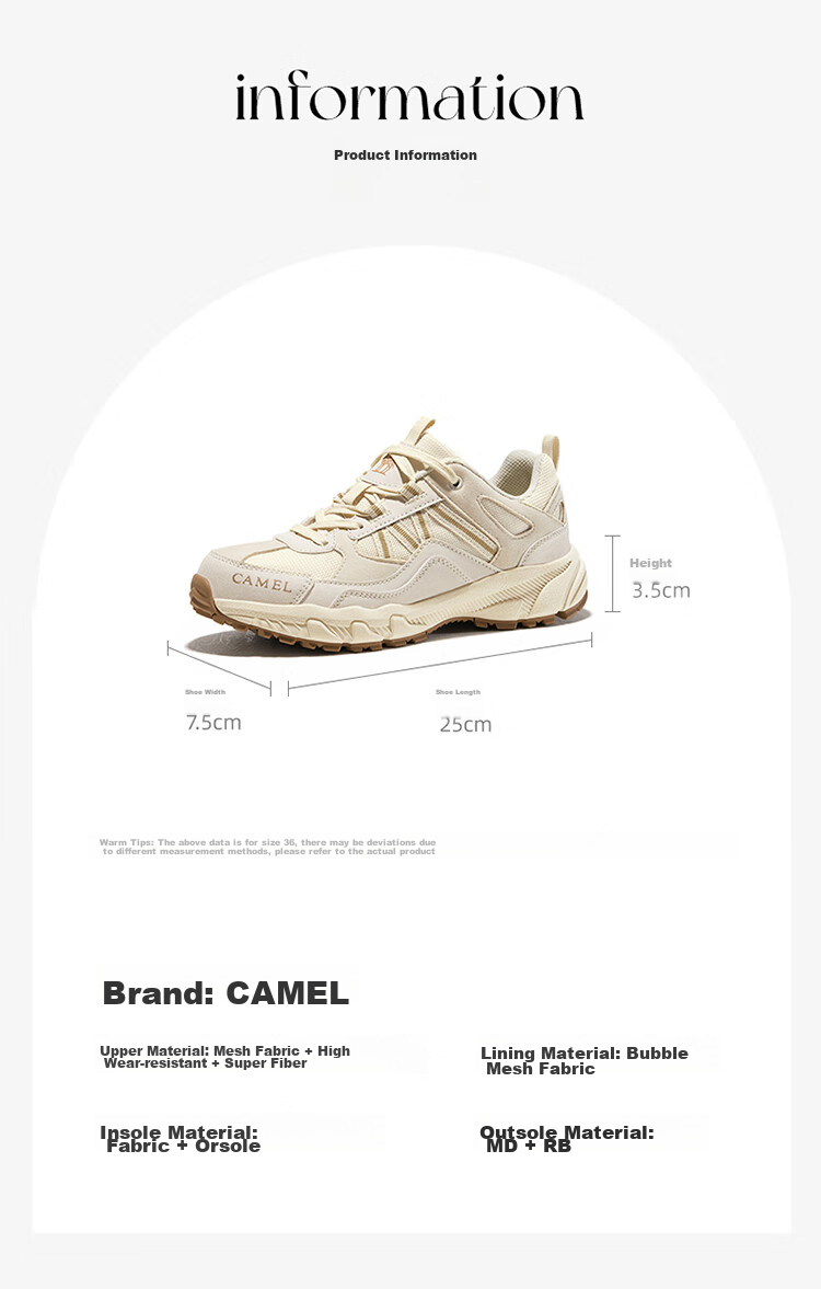 CAMEL [Panlong] Outdoor Hiking Shoes for Men And Women, Cross-Country Running Shoes, Water-Resistant And Non-Slip Trekking Shoes 6784 Size 36 17
