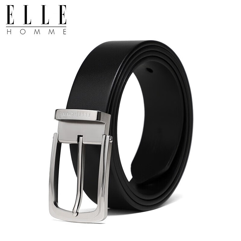 ELLE HOMME Men's Business Leather Belt, Top-Grain Cowhide Pin Buckle Waistband, Stainless Steel Buckle Trouser Belt, Birthday Gift for Me