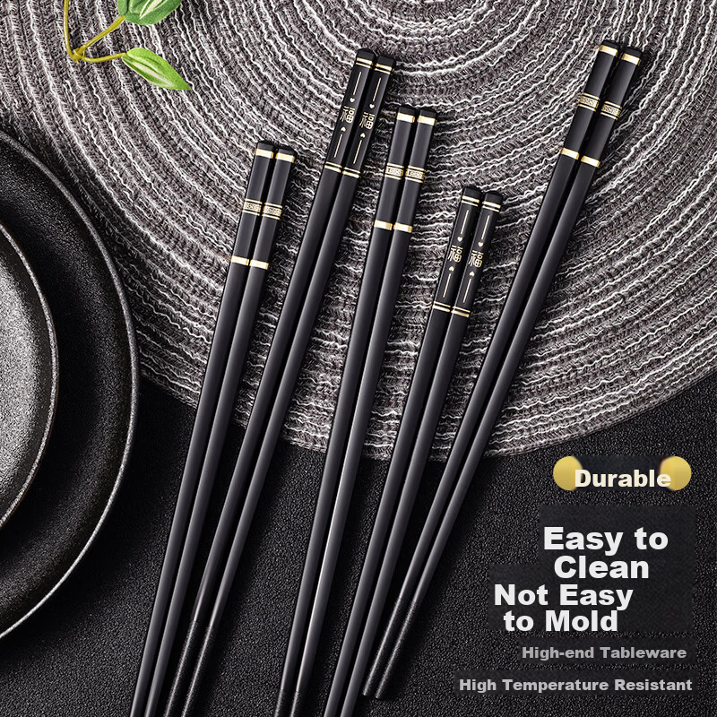 Tzgman 10 Pairs of Household Alloy Chopsticks, Household Anti-slip High Temperature Resistant Chopsticks Set