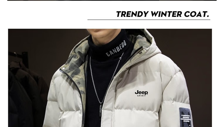 JEEP SPIRIT Men's Cotton Padded Jacket Autumn Winter Thick Warm Hooded Sports Coat Black 2XL 7