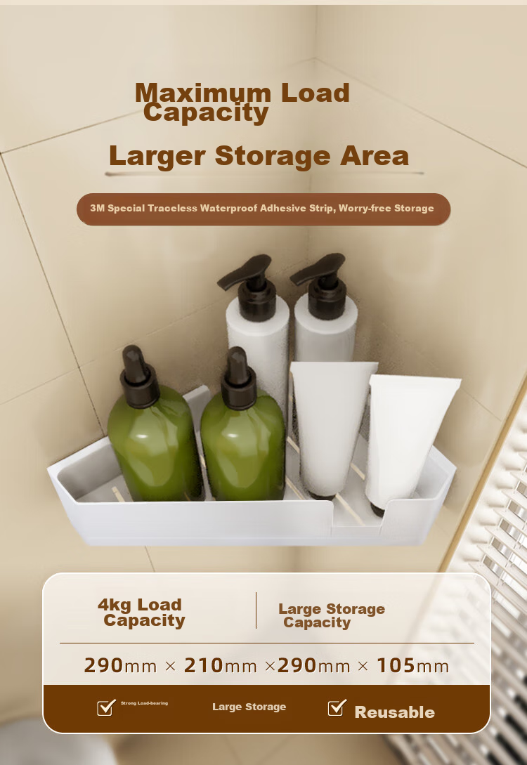 3M Bathroom Storage Rack, No Drilling Required, Waterproof And Traceless Bathroom Kitchen Storage Basket 3