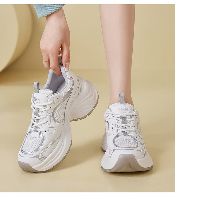 ZHR Dad Shoes for Women, Retro Thick-Soled Casual Shoes, Comfortable Mesh Breathable Sports Shoes for Women, JT07, Silver Gray, Size 37 19