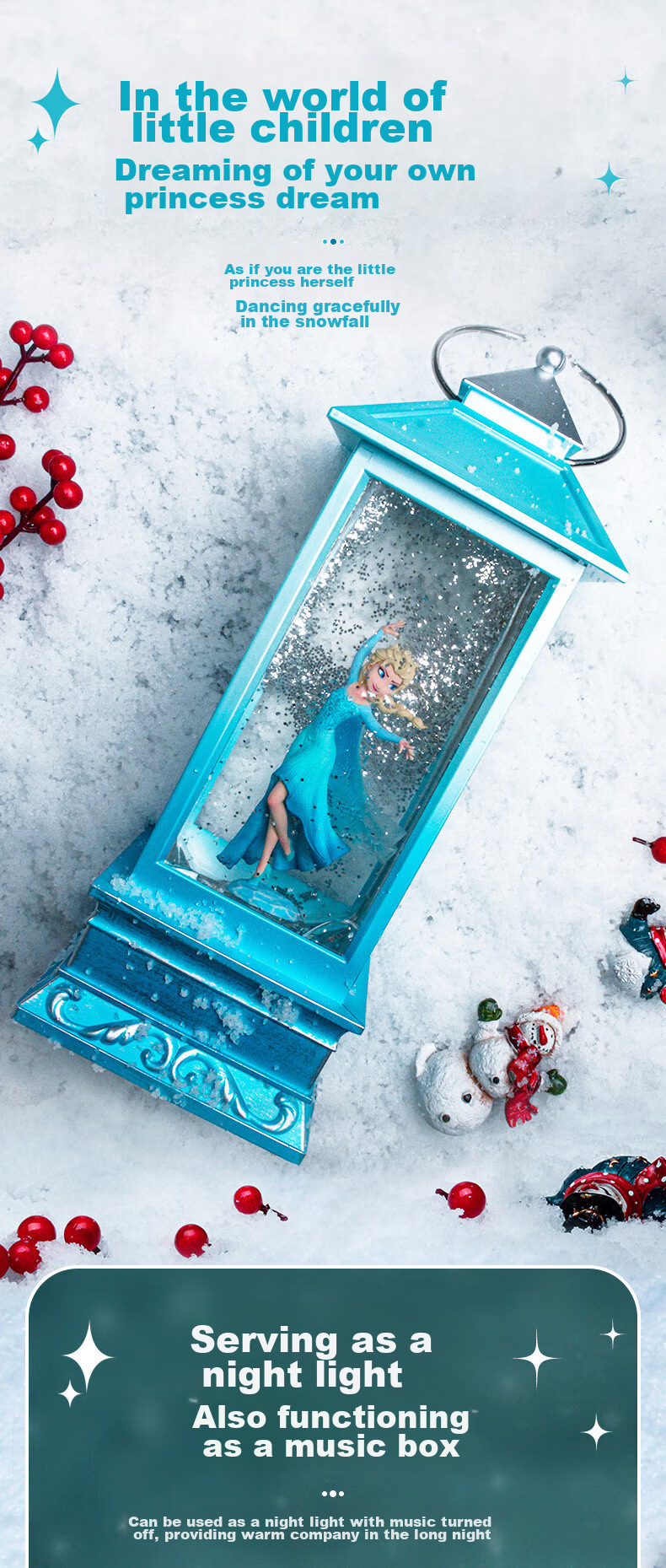 Disney Music Box, Musical Box, Crystal Ball Night Light, Frozen Elsa Princess Girl, National Day Gift, Wind Lamp Ornament 4