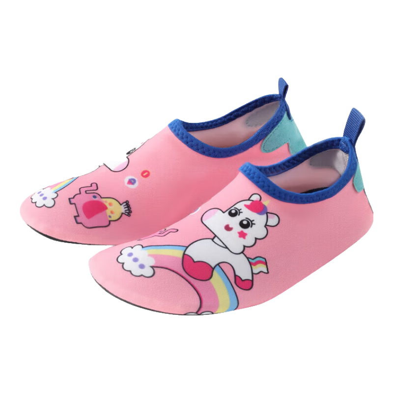 Lemonkid Children's Beach Shoes, Water Park Diving Swimming Shoes, Boys And Girls Soft-Soled Slippers, Cherry Pink Unicorn, Size 28/29