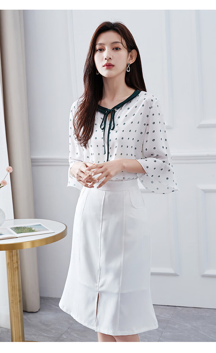 Dme Contrast Color Lace Trim Three-Quarter Sleeve Blouse Fashion Design Versatile Casual Shirt for Women, Off-White, Size S 9