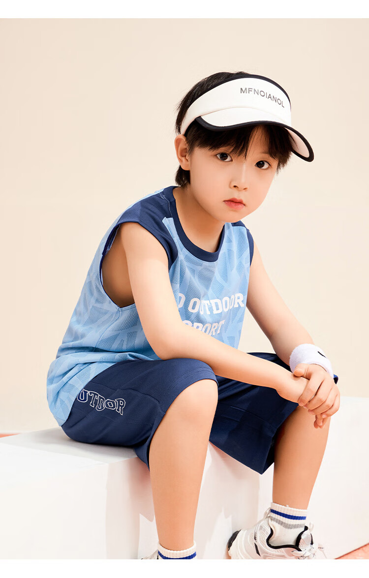 Zuoxi Boys' Summer Outfit, 2026 New Style Children's Sports Quick-Dry Vest Two-Piece Set Basketball Uniform Trendy, Blue, Size 140 13