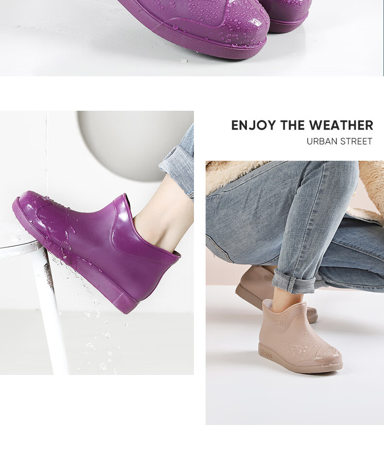 FOOTOPPO Women's Short Rain Boots, Water Shoes, Waterproof Boots, Rubber Shoes, Non-Slip Overshoes for Women, Adult Rain Boots 18