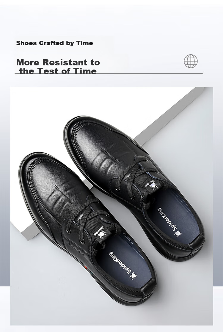 SPIDER KING Men's Casual Leather Shoes with Lace-Up, Korean Style Soft Sole Fashionable Business Men's Loafers, Black, Size 40 3