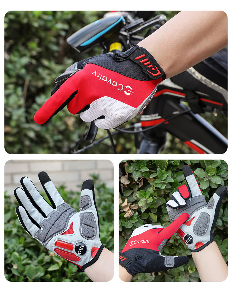 CAVALRY Silicone Full-Finger Gloves for Men And Women, Long-Finger Road And Mountain Bike Shock-Absorbing Gloves Cycling Gear, Black-Gray XL 1