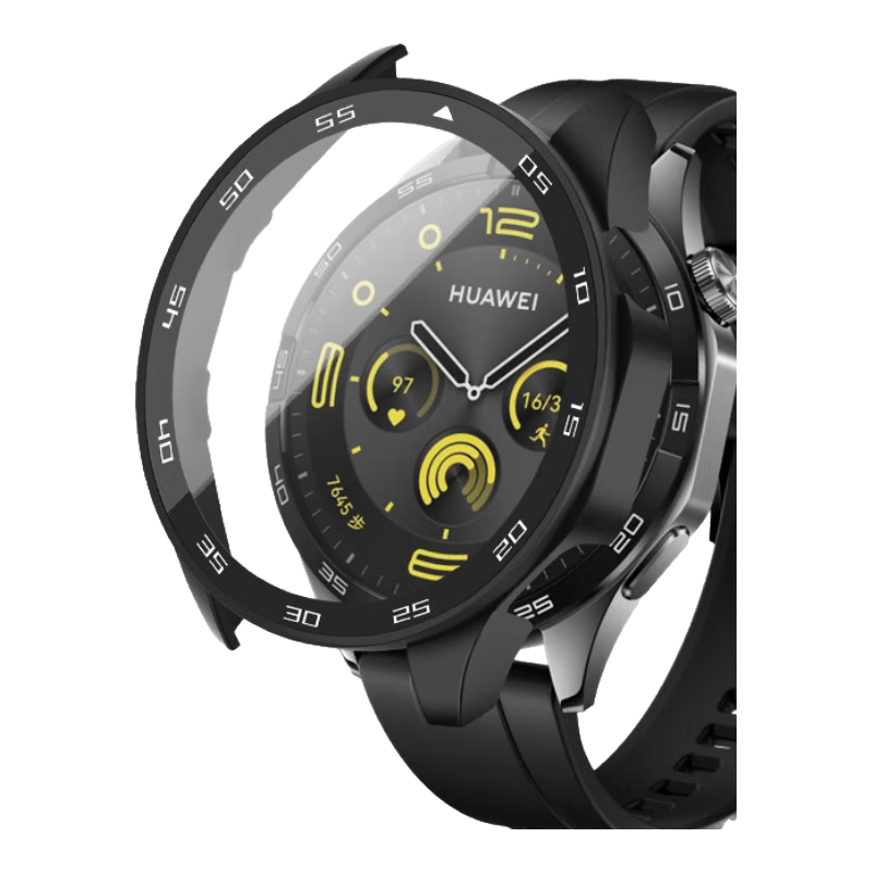 Weiqiantu Tempered Glass Screen Protector for Huawei GT4 Case, Compatible with GT3/Watch4 Case, Integrated Watch3/Watch3Pro/GT2 Protective Cover [GT4-46MM] Black with Scale