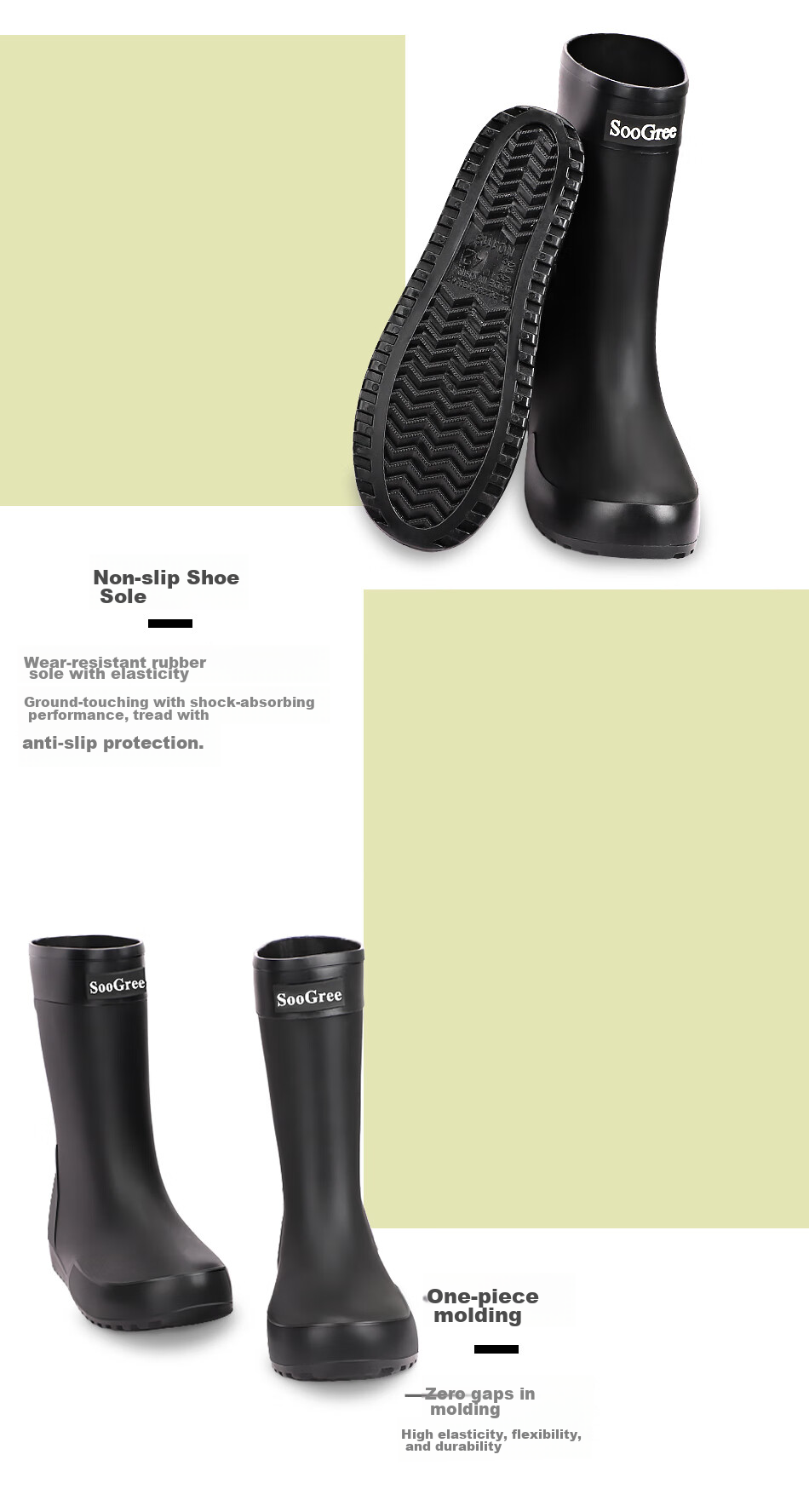 SooGree Men's Mid to High-Top Rain Boots, Stylish Wear-Resistant Waterproof Non-Slip Beach Shoes, Protective Work Shoes for Food Delivery 9