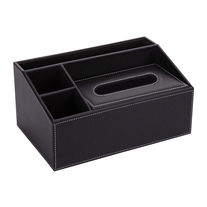 Baicaoyuan Multifunctional Tissue Box, Living Room Coffee Table Leather Tissue Holder, Remote Control Storage Box, Hotel Paper Towel Dispenser, Light Luxury Black