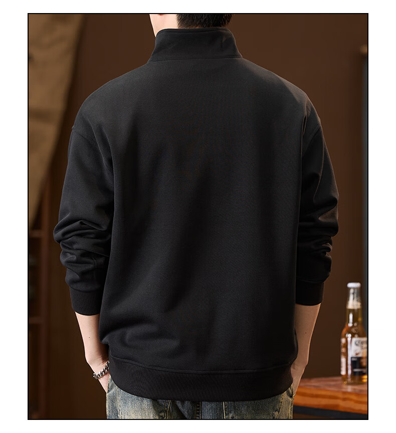 JEEP American-Style Sweatshirt for Men, Spring Trendy Semi-Turtleneck Zip-Up Top, Loose Casual Long-Sleeve T-Shirt for Men's Clothing 12
