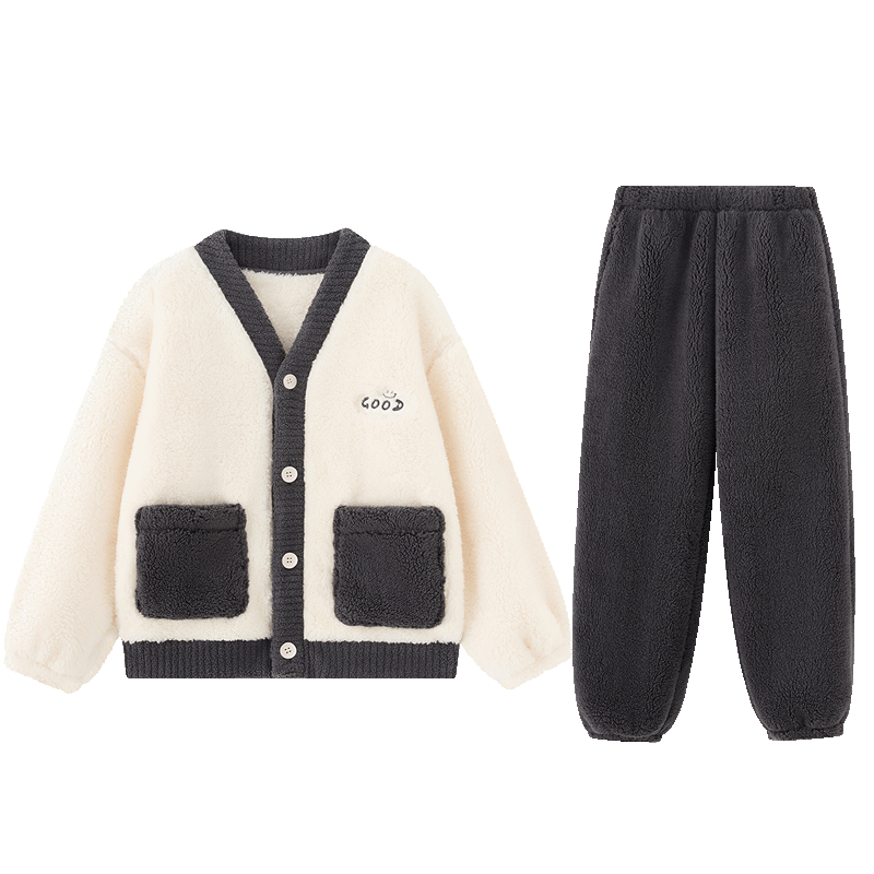 YUZHAOLIN Kids Winter Fleece Thickened Coral Fleece Pajama Set Boys and Girls Homewear for Older Children